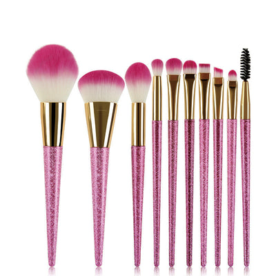 10-Piece 3D Pink Crystal Makeup Brush Set for Radiant Beauty