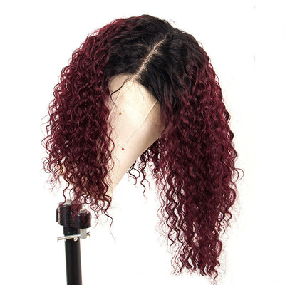 Full Lace Burgundy Real Human Hair Wig - Gradient Color Center Part Headgear