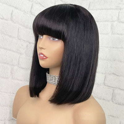 Premium Women's Simple Woven Straight Wig – Fashionable & Elegant Black Human Hair