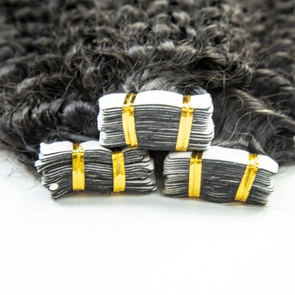 Hair Invisible Tape In Virgin Jerry Curl Tape Ins Hair Extensions 100% Human Hair