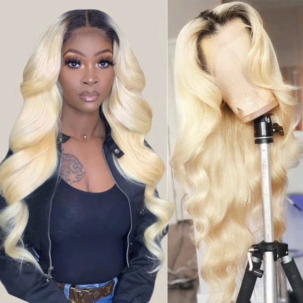 Hair Ombre Blonde Body Wave 1b/613 Lace Front Wig Pre-plucked 13x4 Lace Body Wave Human Hair Wig