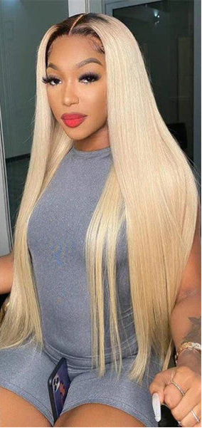 Hair Straight Human Hair Wig 1b/613 Ombre Blonde 13x4 Lace Frontal Wig