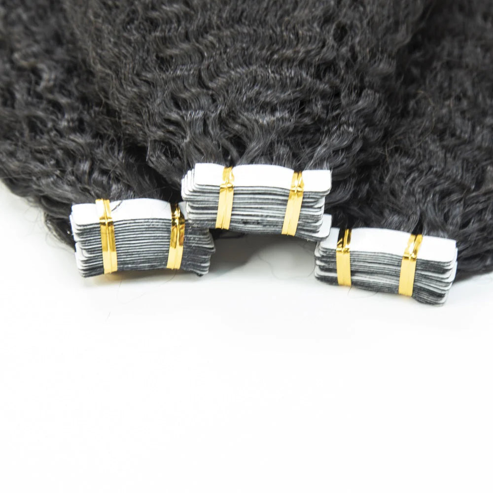 Hair Cuticle Aligned Unprocessed Virgin hair Kinky Straight Tape Hair Extension Tape Ins
