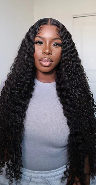 Hair 9A/10A/12A Deep Wave Human Hair 3 Bundles with 13x4 Lace Frontal