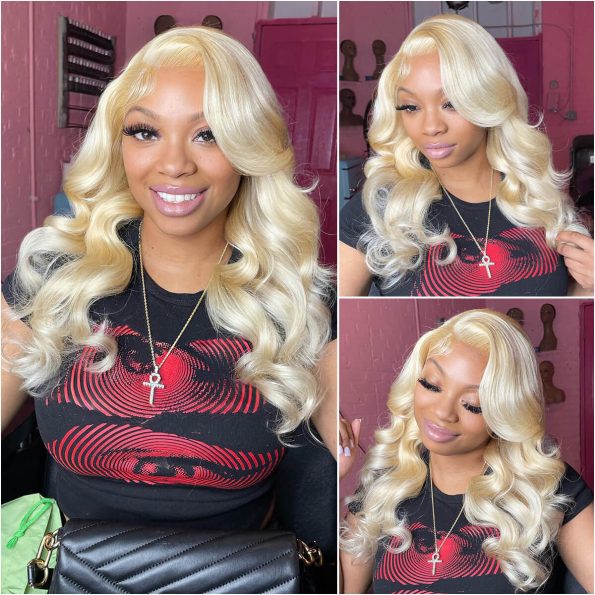 Hair #613 Blonde Body Wave Human Hair 3 Bundles with 13x4 Frontal