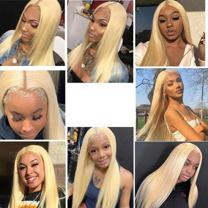 Hair #613 Blonde Straight Human Hair 3 Bundles with 13x4 Frontal