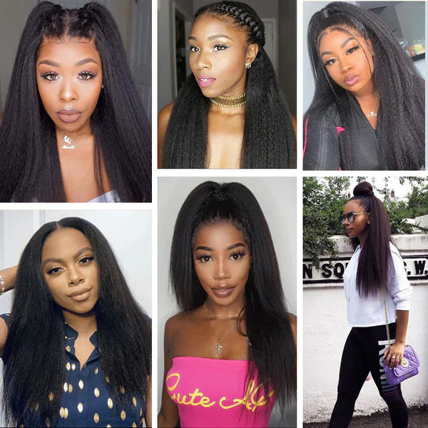 Hair 9A/10A/12A Kinky Straight 3 Bundles with 13x6 Frontal with Preplucked Hairline