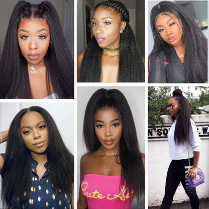 Hair 9A/10A/12A Kinky Straight 3 Bundles with 13x6 Frontal with Preplucked Hairline