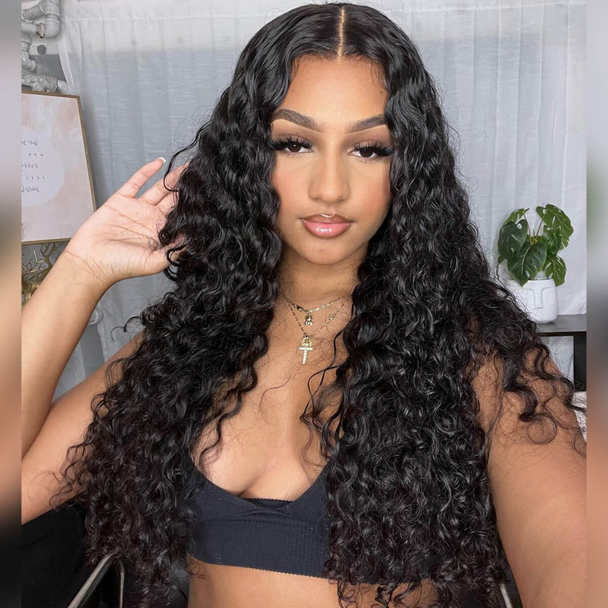 Hair Water Wave Bundles with 4x4 Lace Closure Indian Human Hair Free Part
