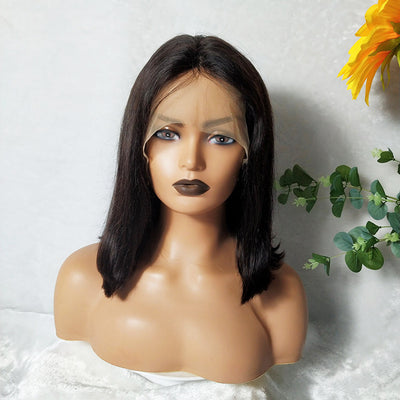 Versatile Brazilian Real Hair T-shaped Lace Wig - Natural Color, Perfect for All Face Shapes!