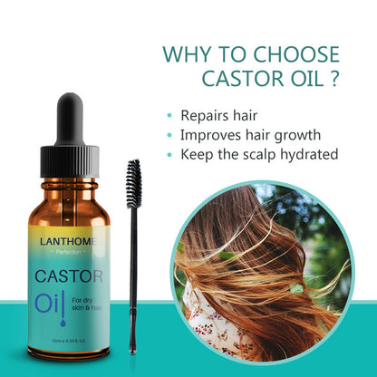 Lanthoma Organic Castor Oil for Hair Growth - Includes Brush, 100% Pure, Cold-Pressed