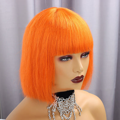 Chic Full Bangs Bob Wig in Real Hair - Straight Short Hairstyle for All Face Shapes