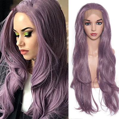 Chic Long Purple Curly Lace Front Wig - Stylish Big Waves, 28 Inches!