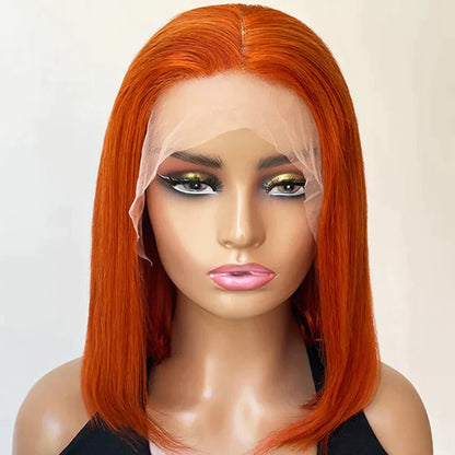 Hair 13x6 Ginger Orange Short Bob Wig Human Hair Lace Front Wig