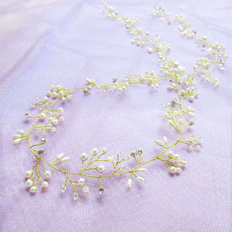 Bride's Long Hair Band – Elegant Silver, Gold & Rose Gold Wedding Headband with Pearls