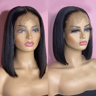 Natural Black Lace Bob Wig – Stylish Short Straight Hair with Inner Buckle