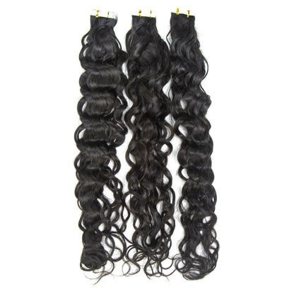 Hair Unprocessed Raw Virgin Tape ins Indian Water Wave Tape In Hair Extensions 100% Human Hair