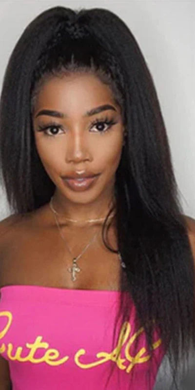 Hair 9A/10A/12A Kinky Straight 3 Bundles with 13x6 Frontal with Preplucked Hairline