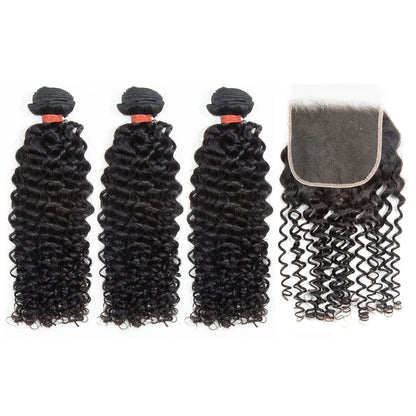 Hair 9A/10A12A Curly Bundles with 5x5 Closure Virgin Human Hair 3 Bundles with Closure