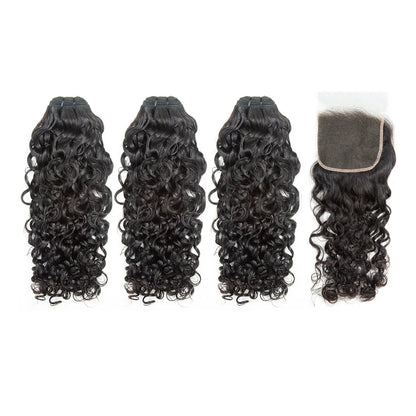 Hair 9A/10A12A Brazilian Water Wave 3 Bundles Human Hair Bundles with 5x5 Closure Small Knots