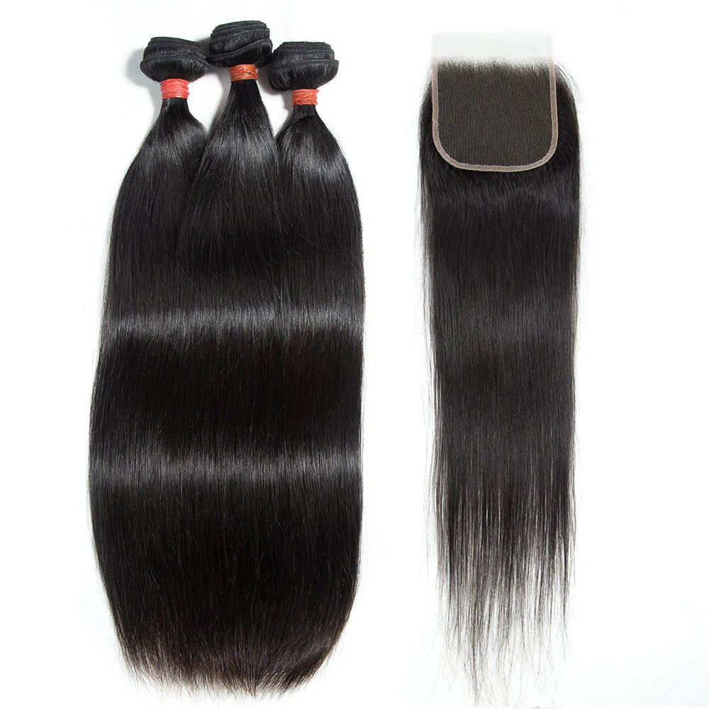 Hair 9A/10A12A 5x5 Lace Closure with Bundles Straight Hair 3 Bundles with Closure
