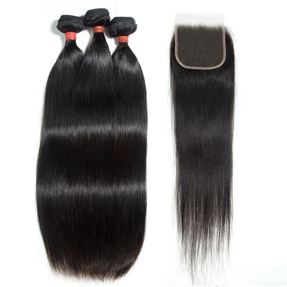 Hair 9A/10A12A 5x5 Lace Closure with Bundles Straight Hair 3 Bundles with Closure