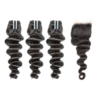 Hair 9A/10A12A 5x5 Lace Closure with 3 Bundles Loose Deep Virgin Human Hair Bundles
