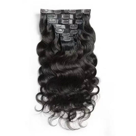 Hair Seamless Clip in Hair Extensions 100g Silicone Weft body Wave Black Hair
