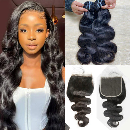 Hair 9A/10A12A Body Wave Soft 3 Human Hair Bundles With with 6x6 HD Closure