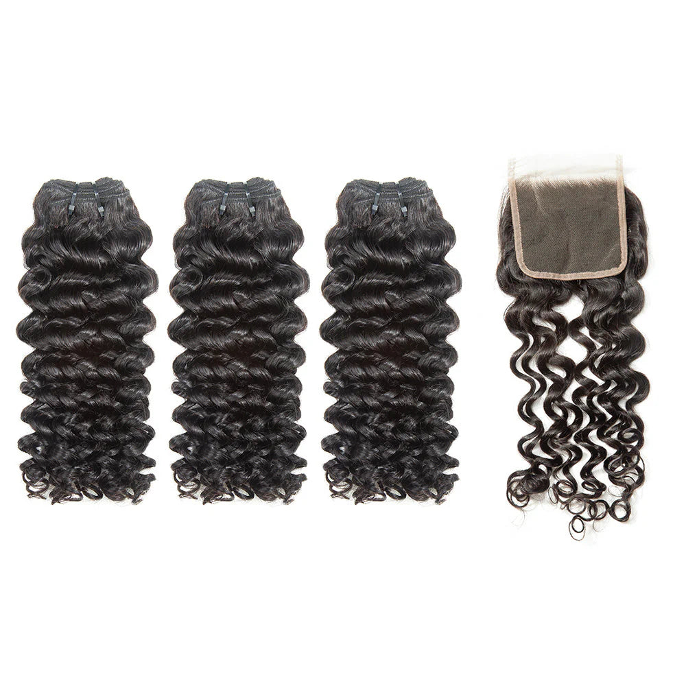 Hair 9A/10A12A 5x5 Lace Closure With 3 Bundles Jerry Curl Human Hair Bundles