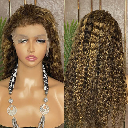 Hair Highlight 4/27 Brown Color Water Wave Wig 13x4 Lace Front Human Hair Wig