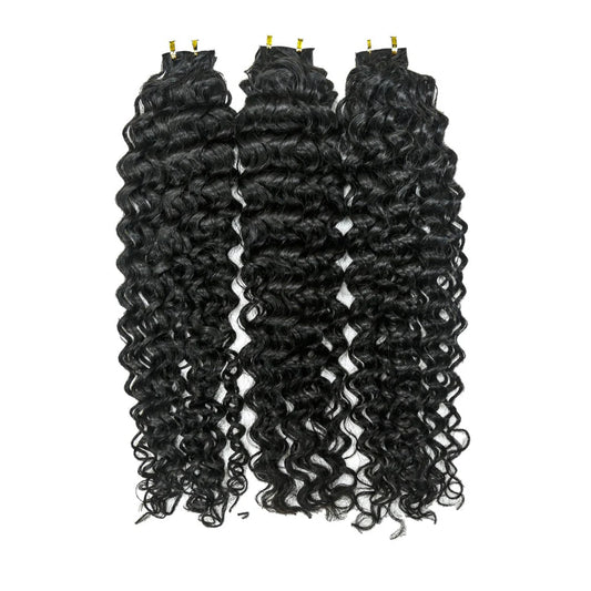 Hair Invisible Tape In Virgin Jerry Curl Tape Ins Hair Extensions 100% Human Hair