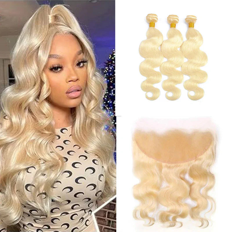 Hair #613 Blonde Body Wave13x6 HD Frontal With 3 Bundles Human Hair