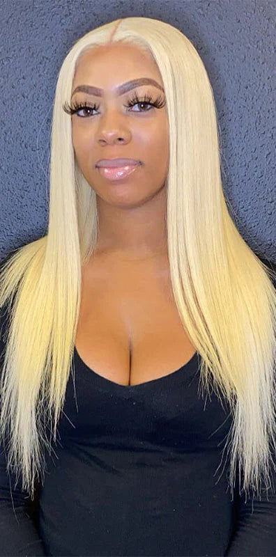 Hair #613 Blonde Straight 3 Bundles with 4x4 Transparent Lace Closure