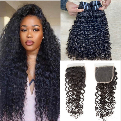 Hair 9A/10A12A Jerry Curl 6x6 HD Closure With 3 Hair Bundles