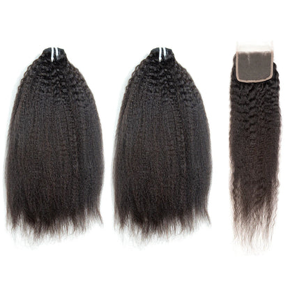 Hair 9A/10A12A Kinky Straight Human Hair Bundles with 5x5 Closure