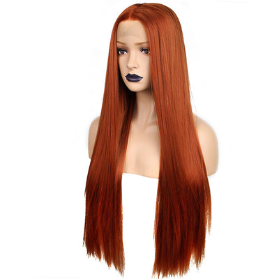 Vibrant Red Long Straight Lace Front Wig | Sleek Female Style with Oblique Bangs