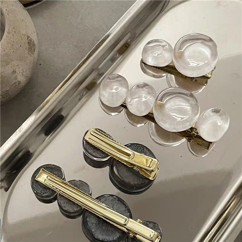 Elegant Planet-Inspired Artificial Crystal Hair Clips – Set of 2 in Sea Blue, Pink, Gray, White & Orange