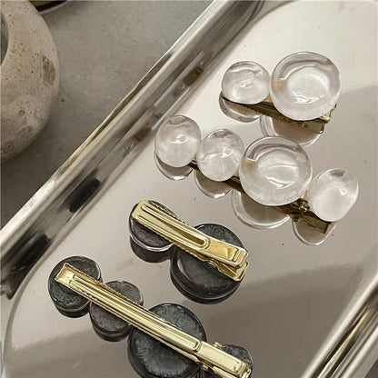 Elegant Planet-Inspired Artificial Crystal Hair Clips – Set of 2 in Sea Blue, Pink, Gray, White & Orange