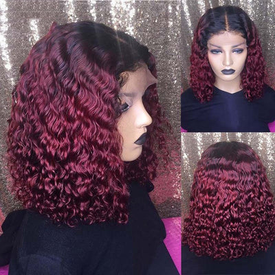 Burgundy Gradient Lace Front Short Bob Wig – Real Human Hair, Dyeable, Free Styling, 10-16 Inches