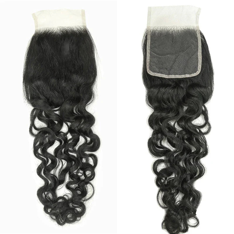 Hair 4x4 Transparent Lace Cloure Water Wave Free Part 100% Human Hair