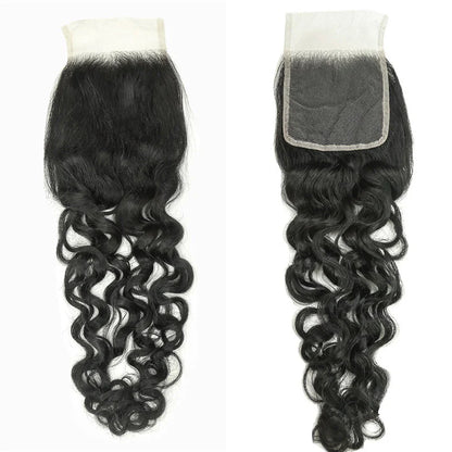 Hair 4x4 Transparent Lace Cloure Water Wave Free Part 100% Human Hair