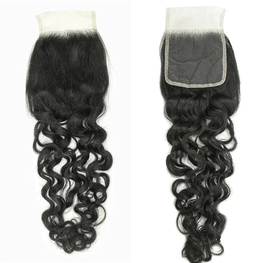 Hair 4x4 Transparent Lace Cloure Water Wave Free Part 100% Human Hair