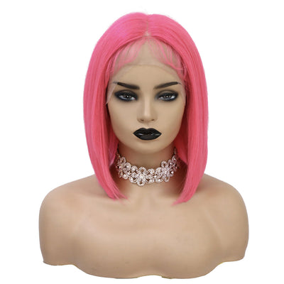 Exotic Pink Human Hair Wig – 14-Inch Real Hair for Ladies