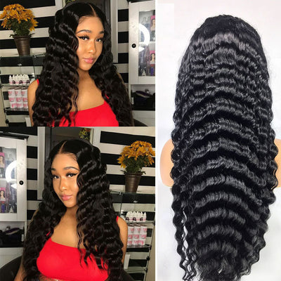 Deep Wave Human Hair Lace Frontal Wigs – Medium Length, Dyeable, Real Human Hair, Straight or Oblique Bangs