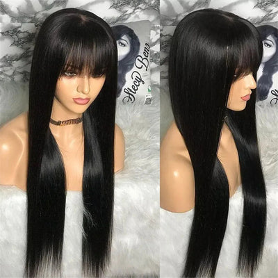 European & American Style Full Mechanism Headgear Human Hair Wig – Fringe Bangs, Simple Style, 14-30 Inches, Dyeable