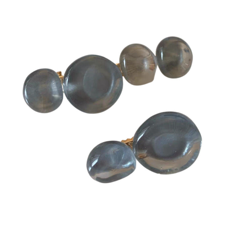 Elegant Planet-Inspired Artificial Crystal Hair Clips – Set of 2 in Sea Blue, Pink, Gray, White & Orange