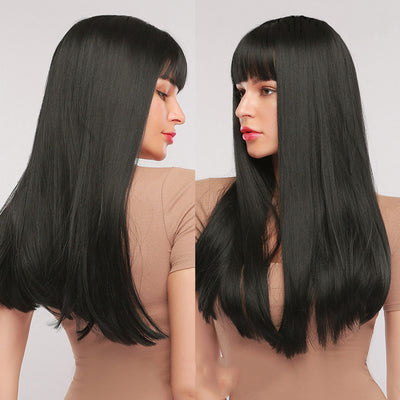 Stylish Long Straight High-Temperature Silk Wigs for Women – Multiple Color Options with Natural Bangs