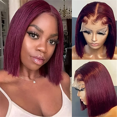 Claret Straight Human Hair Lace Front Wig - Glueless, Hair-Volumizing for Women