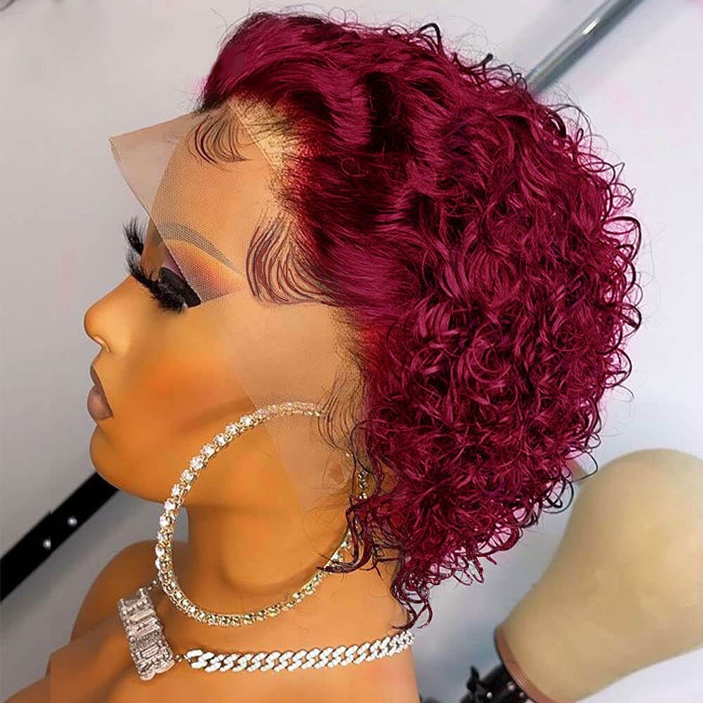 Chic Ombre Curly Pixie Cut Lace Front Wig - 8 Inch Brazilian Hair